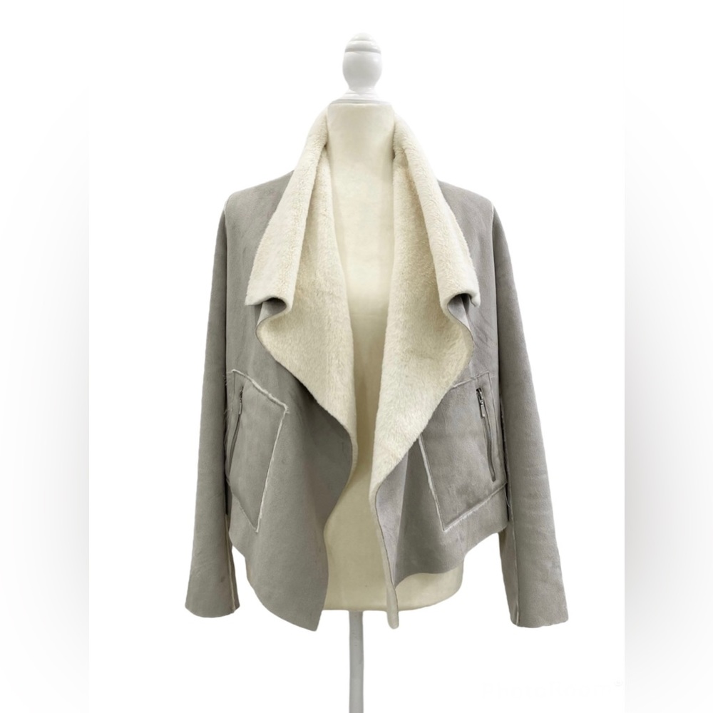 Devlin Reversible Gray Faux Shearling Fur Drape Waterfall Jacket - Size Small